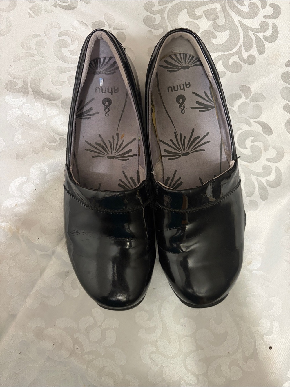 Ahnu Black Patent Slip-On Loafers with Subtle Stitch Detail